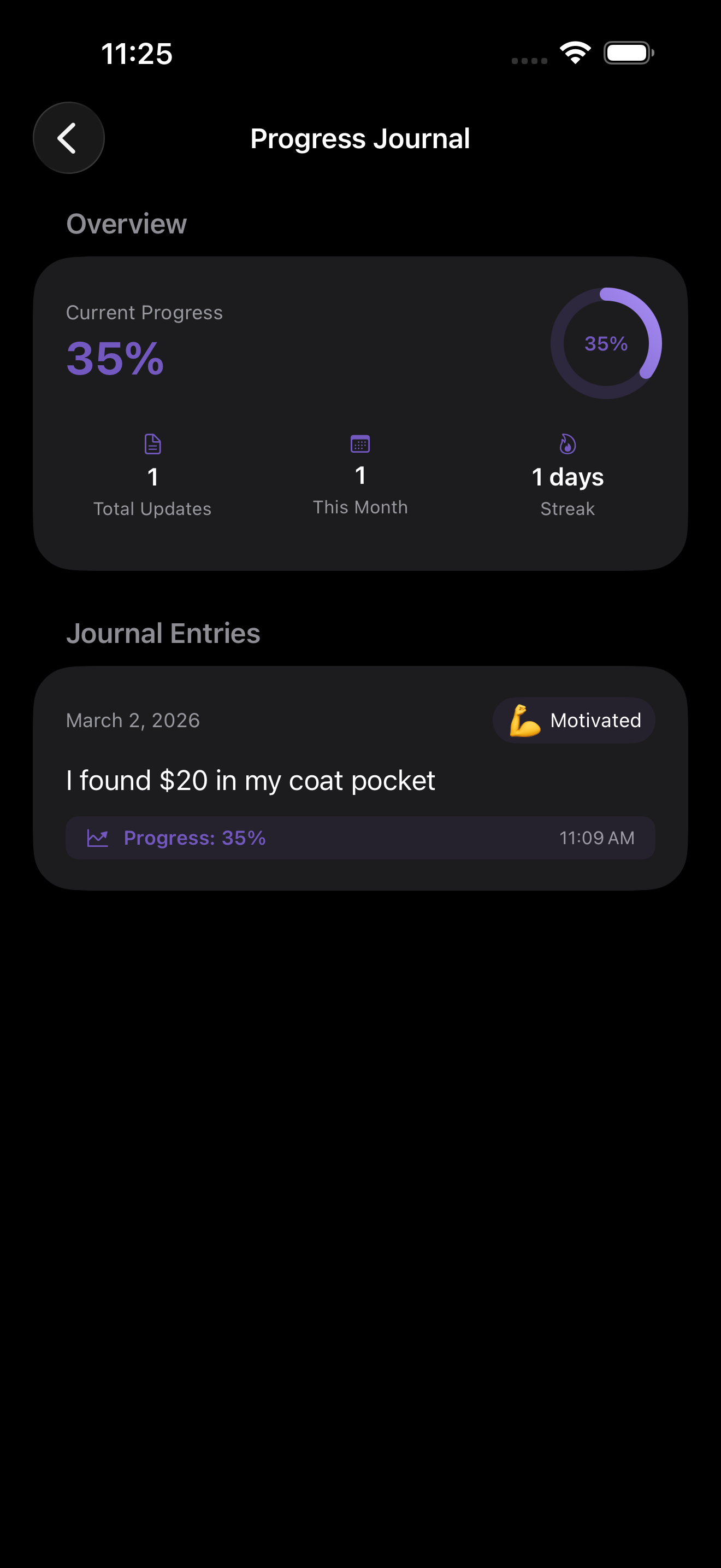 Drømme journal entries screen